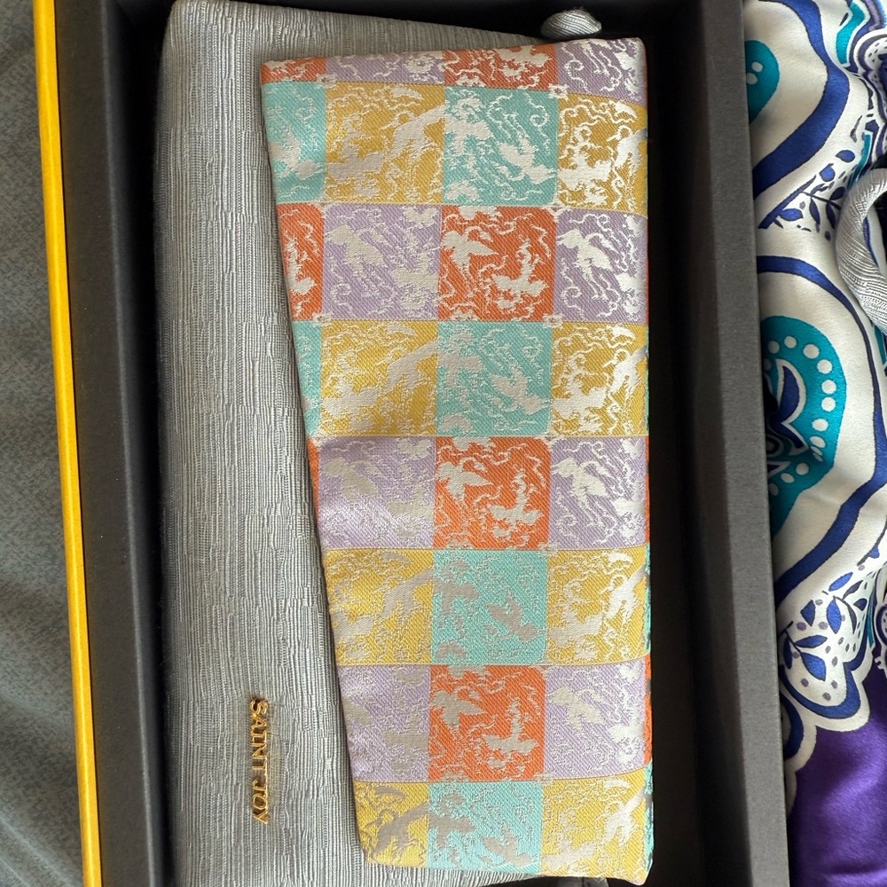 Saint joy silk clutch and silk scarf